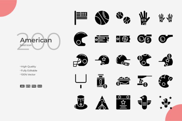 American Solid Icon Collection: 200 Simple, Clean Vector Graphics for Everyday Design Needs