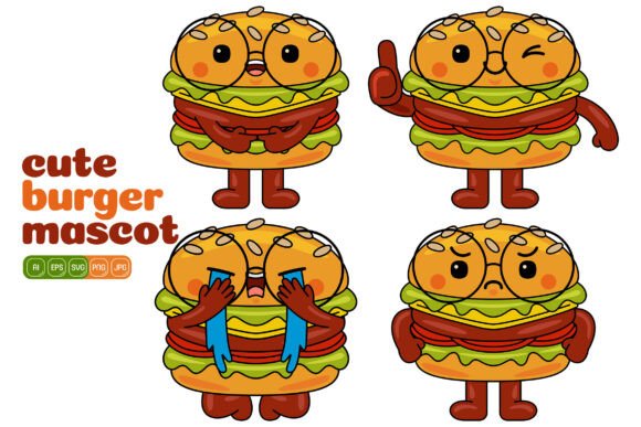 Cute Burger Mascot Vector Pack 02: A Versatile Illustration Tool for Creatives