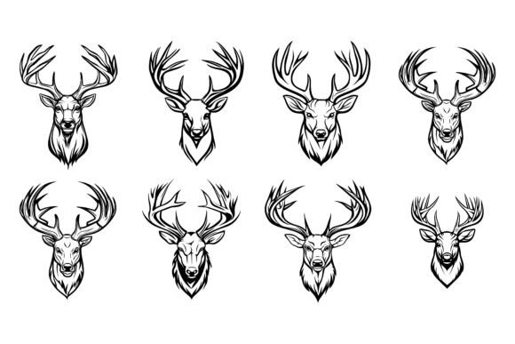 Deer Head Set: Refined Wildlife Illustrations
