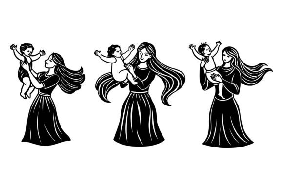 Mother Rejoices with Her Child: The Universal Language of Tender Moments in Digital Illustration