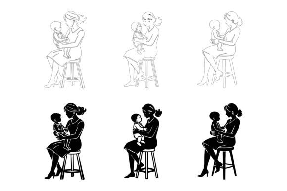 Set of Family Sitting on the Chair Illustration