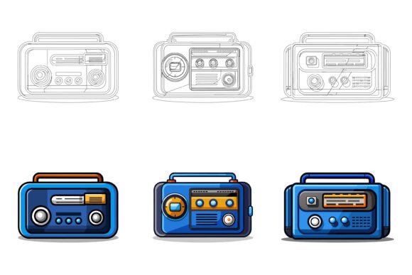 Set of Retro Radio Cassette Illustrations for Designers
